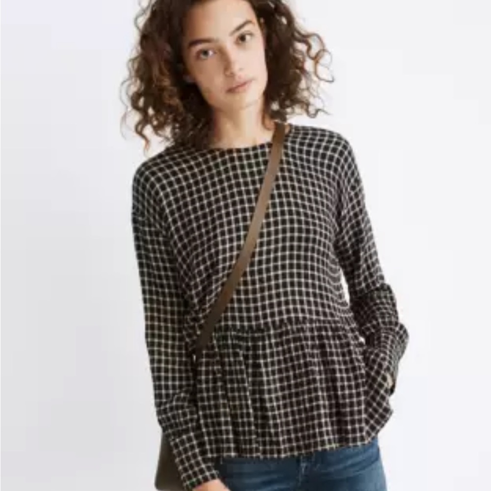 Madewell
Long Sleeve Peplum Button Back Top in Plaid Medium